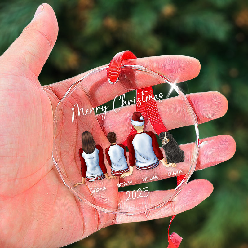 Merry Christmas Family - Custom Christmas Family Gift - Personalized Circle Glass Ornament