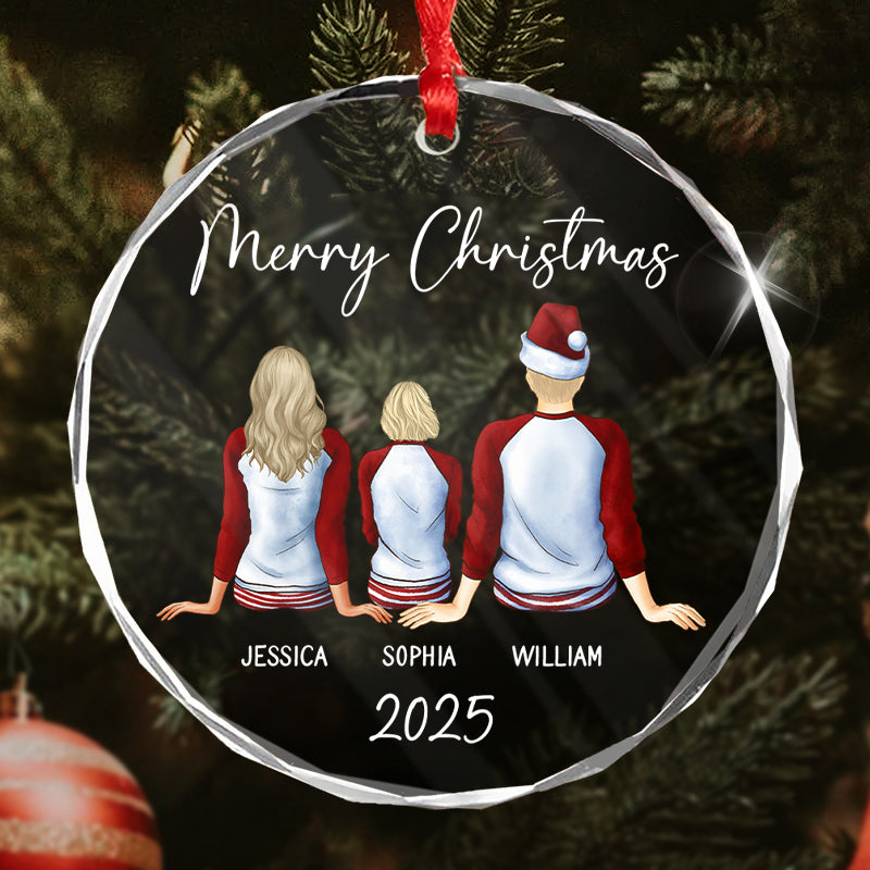 Merry Christmas Family - Custom Christmas Family Gift - Personalized Circle Glass Ornament