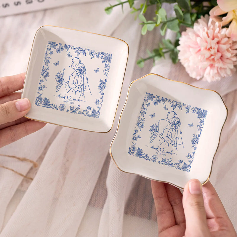 Couple Portrait - Engagement & Wedding Gift For Couples, Gift For Her, Him - Personalized Jewelry Dish