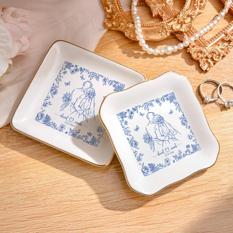 Couple Portrait - Engagement & Wedding Gift For Couples, Gift For Her, Him - Personalized Jewelry Dish