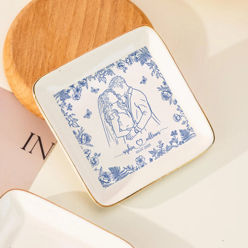 Couple Portrait - Engagement & Wedding Gift For Couples, Gift For Her, Him - Personalized Jewelry Dish