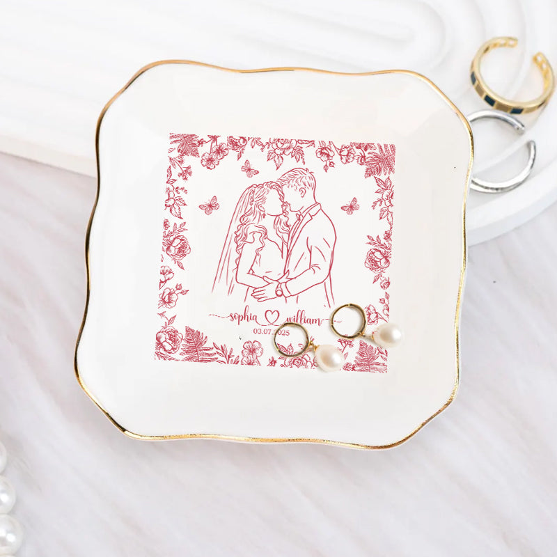 Couple Portrait - Engagement & Wedding Gift For Couples, Gift For Her, Him - Personalized Jewelry Dish