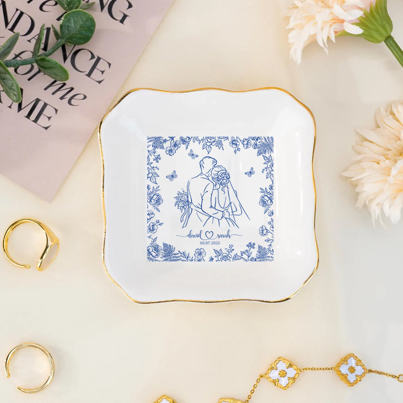 Couple Portrait - Engagement & Wedding Gift For Couples, Gift For Her, Him - Personalized Jewelry Dish