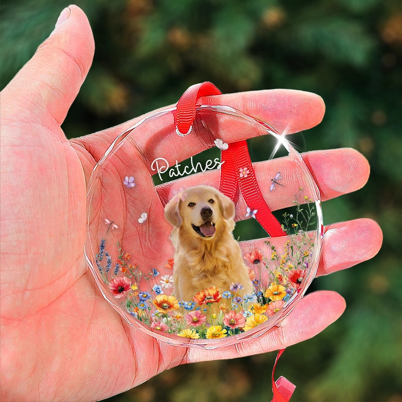 Custom Pet With Flowers - Christmas Gift For Dog, Cat Lovers - Personalized Circle Glass Ornament