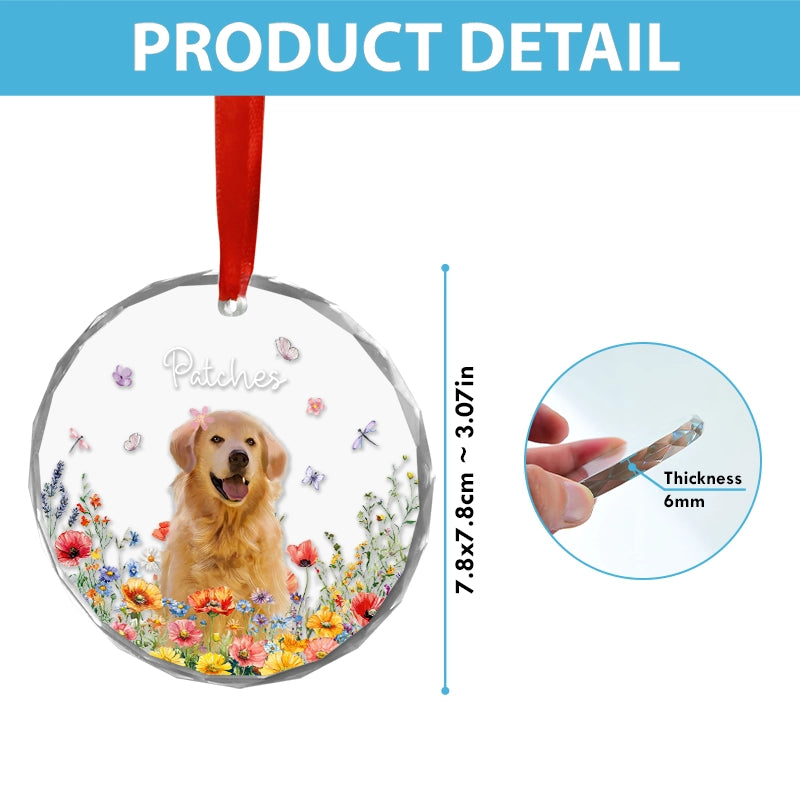 Custom Pet With Flowers - Christmas Gift For Dog, Cat Lovers - Personalized Circle Glass Ornament