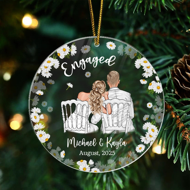 Floral Engaged 2025 - Christmas Gift For Newlywed Couple - Personalized Acrylic Ornament