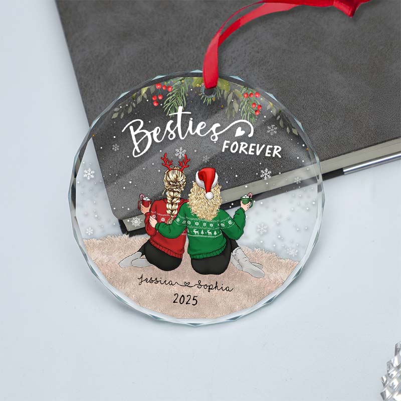 Besties Forever - Christmas Soul Sisters Gift - Personalized Circle Glass Ornament