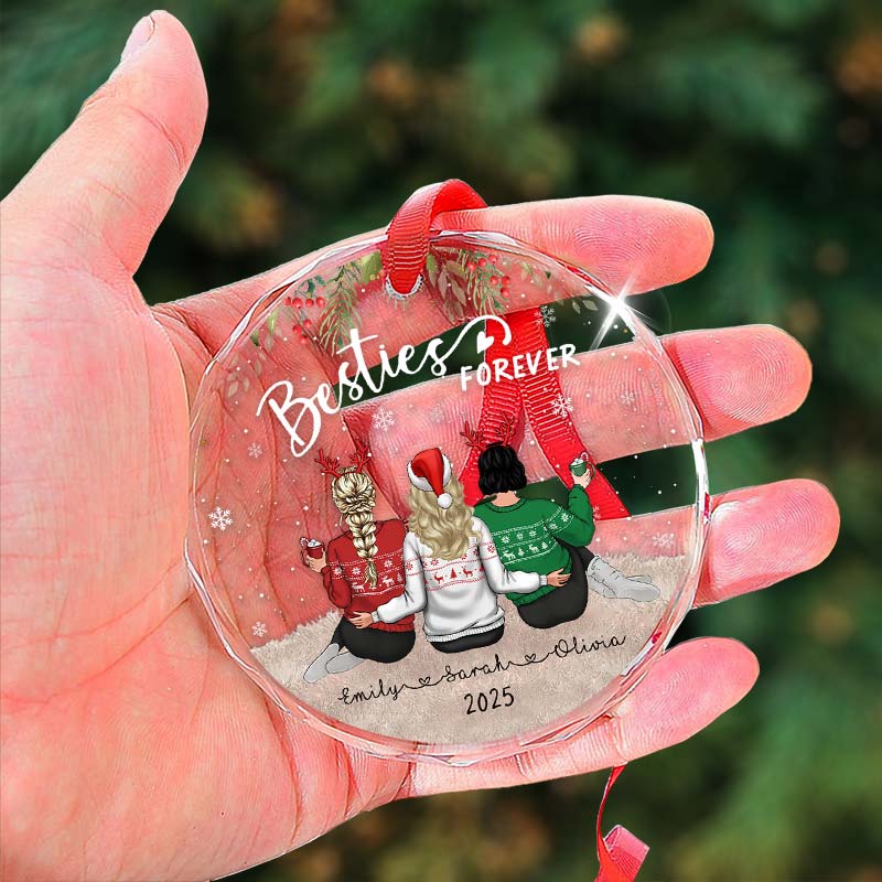 Besties Forever - Christmas Soul Sisters Gift - Personalized Circle Glass Ornament
