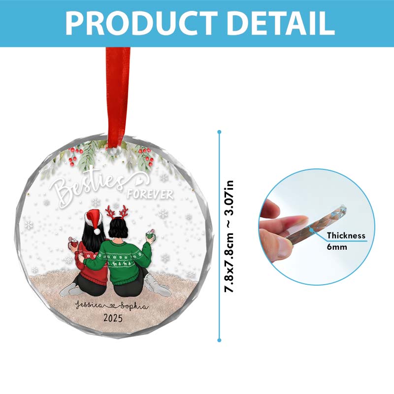Besties Forever - Christmas Soul Sisters Gift - Personalized Circle Glass Ornament