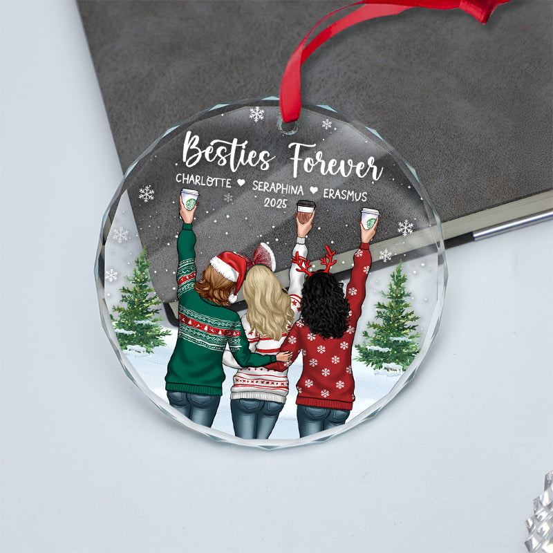 Besties Forever - Best Friend Christmas Gift - Personalized Circle Glass Ornament