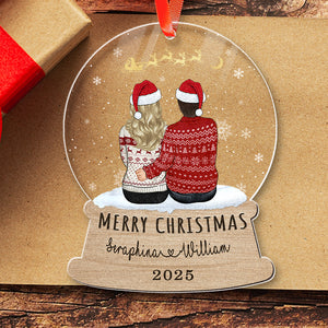 Merry Christmas - Couple And Pet - Personalized Acrylic Ornament