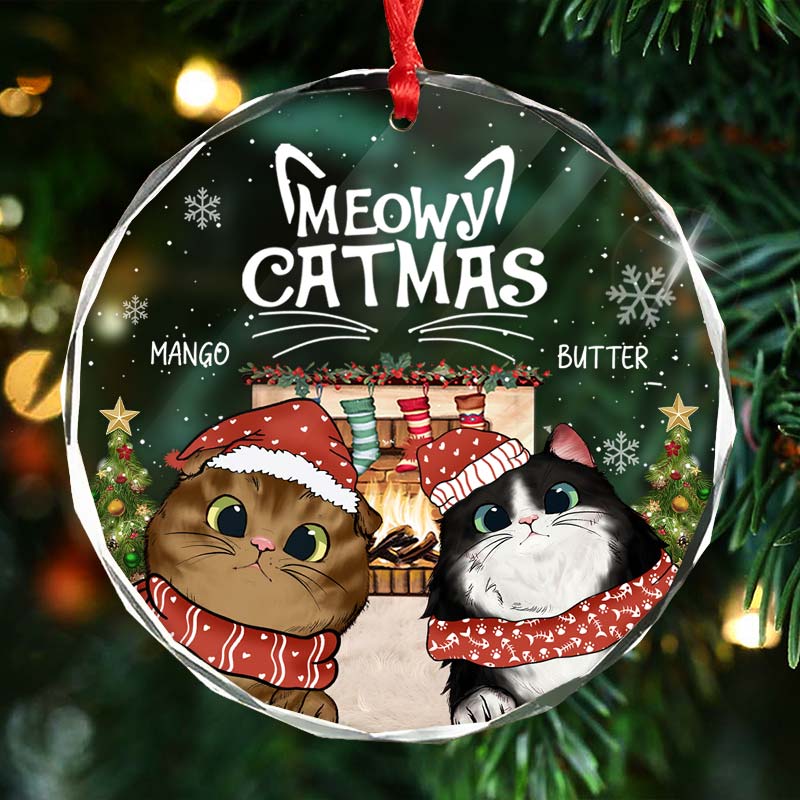 Meowy Catmas - Gift For Cat Lovers, Pet Lovers - Personalized Circle Glass Ornament