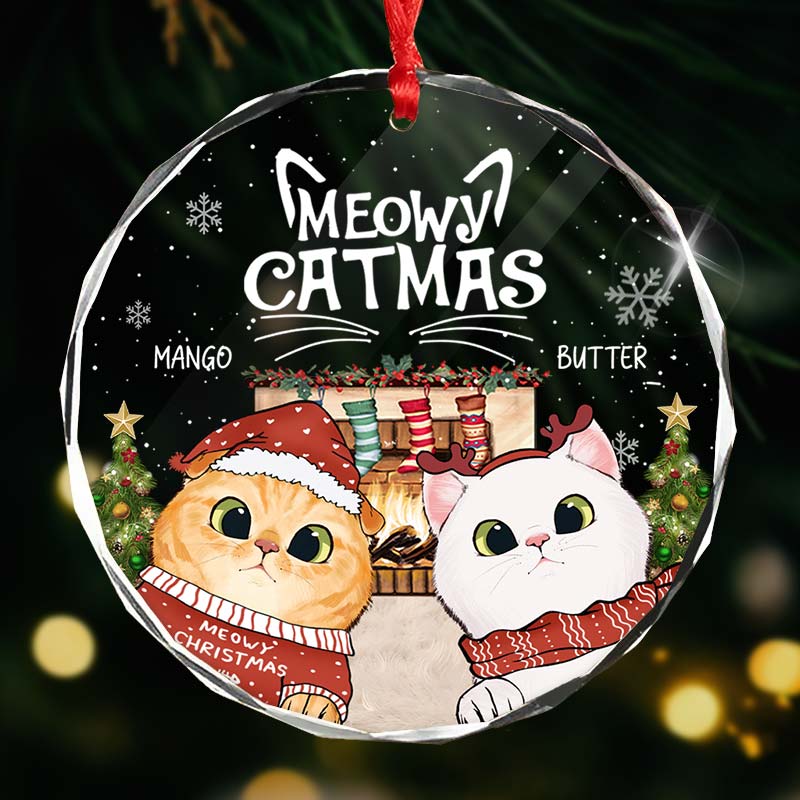 Meowy Catmas - Gift For Cat Lovers, Pet Lovers - Personalized Circle Glass Ornament