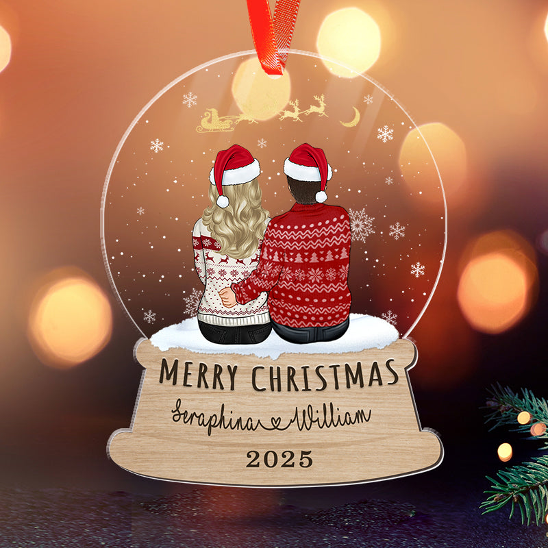 Merry Christmas - Couple And Pet - Personalized Acrylic Ornament