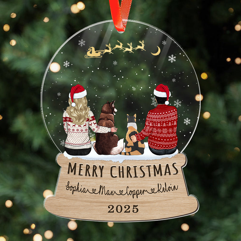 Merry Christmas - Couple And Pet - Personalized Acrylic Ornament