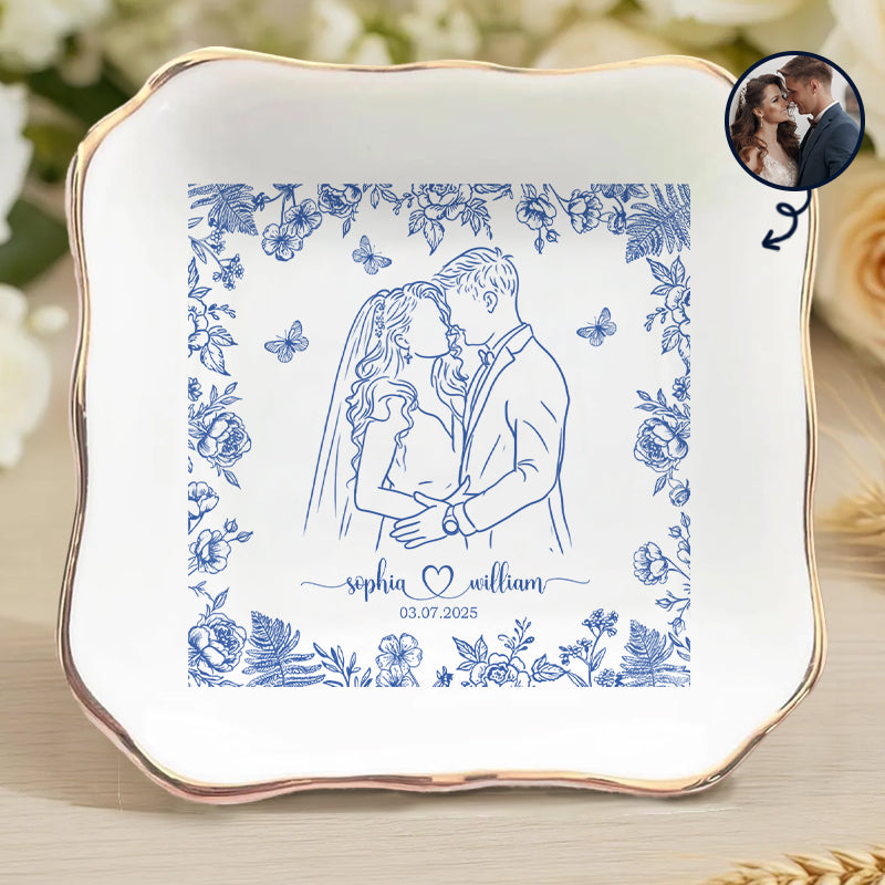 Couple Portrait - Engagement & Wedding Gift For Couples, Gift For Her, Him - Personalized Jewelry Dish