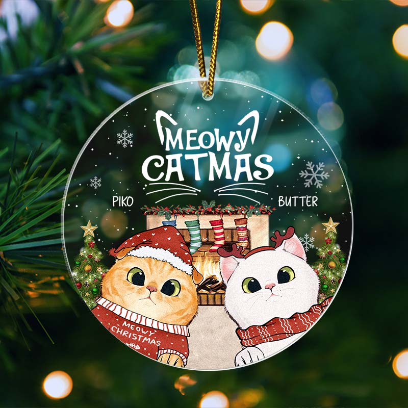 Meowy Catmas - Gift For Cat Lovers, Pet Lovers - Personalized Acrylic Ornament