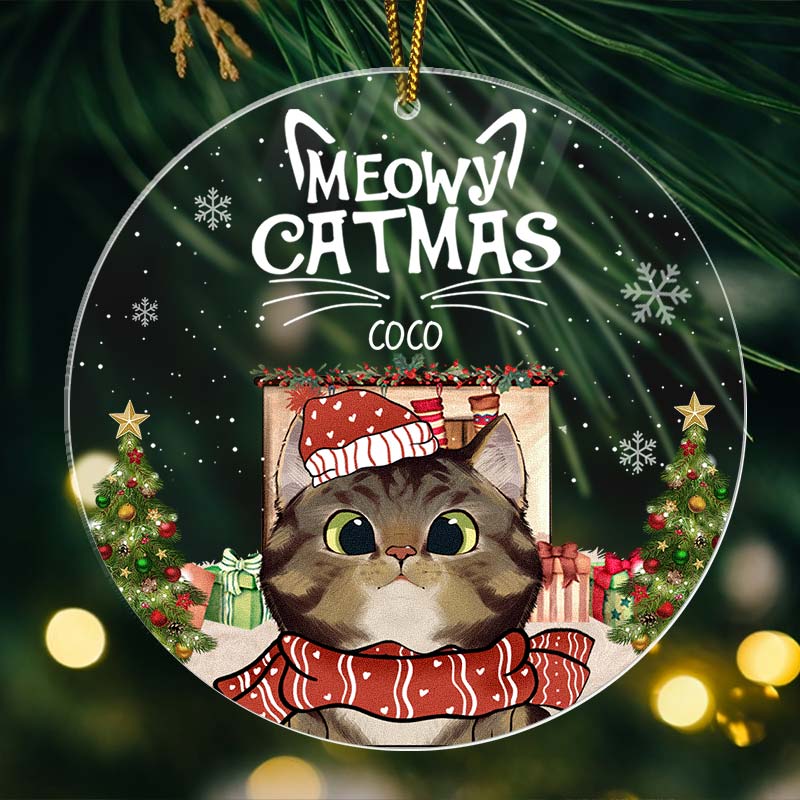 Meowy Catmas - Gift For Cat Lovers, Pet Lovers - Personalized Acrylic Ornament