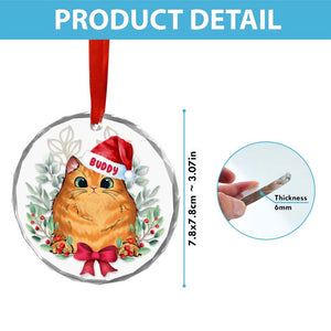 Peeking Cat Christmas - Personalized Circle Glass Ornament
