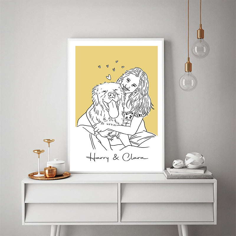 Custom Family & Pet Line Art Portrait - Gift For Pet Lovers, Gift For Him, Her - Personalized Poster