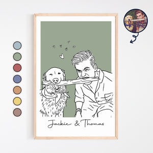 Custom Family & Pet Line Art Portrait - Gift For Pet Lovers, Gift For Him, Her - Personalized Poster
