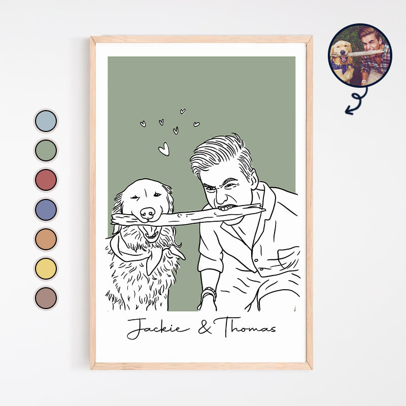 Custom Family & Pet Line Art Portrait - Gift For Pet Lovers, Gift For Him, Her - Personalized Poster