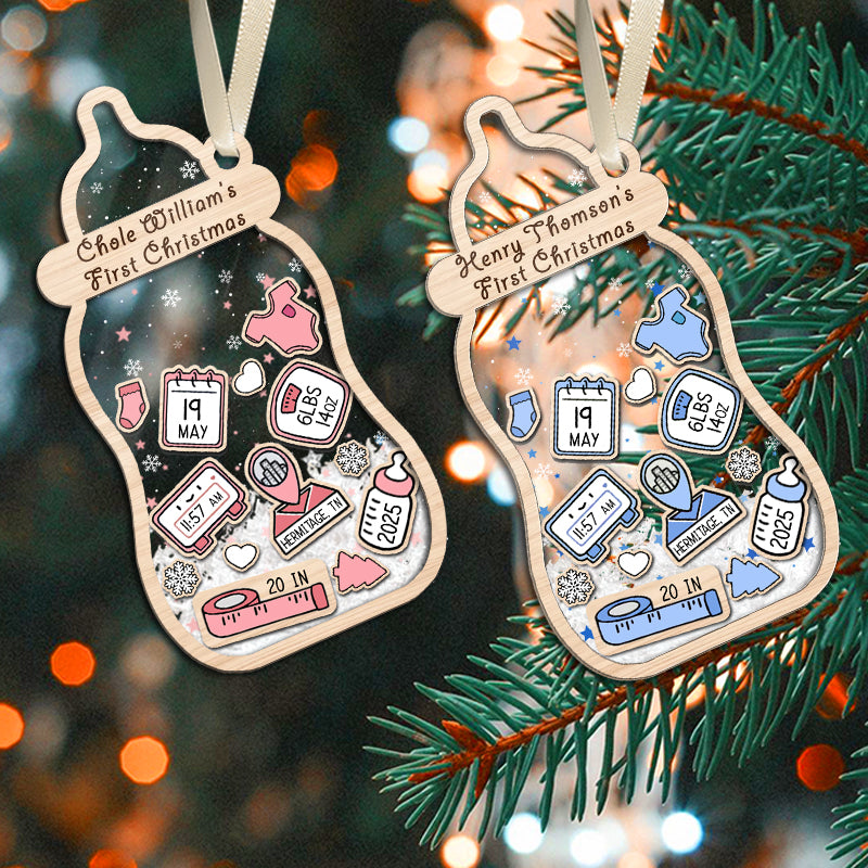 Baby's First Christmas, Birth Stats - Baby Gift, Newborn Gift, New Parents - Personalized 3-Layered Shaker Ornament