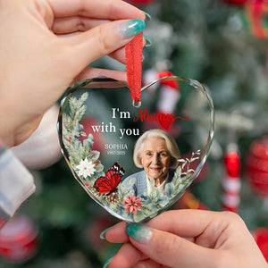 Custom Photo I'm Always With You - Personalized Heart Glass Ornament