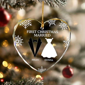 First Christmas As Married Couples - Personalized Heart Glass Ornament