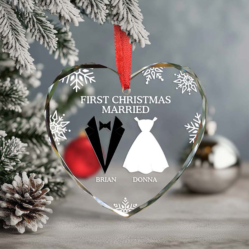 First Christmas As Married Couples - Personalized Heart Glass Ornament