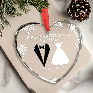 First Christmas As Married Couples - Personalized Heart Glass Ornament