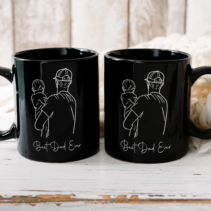 Best Dad Ever - Custom Line Art - Personalized Black Mug