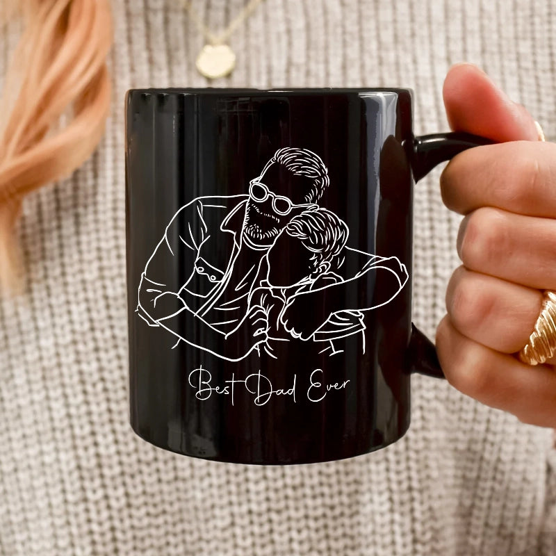 Best Dad Ever - Custom Line Art - Personalized Black Mug