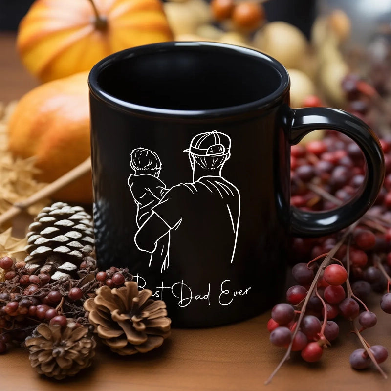 Best Dad Ever - Custom Line Art - Personalized Black Mug