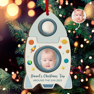 Custom Photo Explore The Universe As Astronaut - Personalized 2-Layered Wooden Ornament