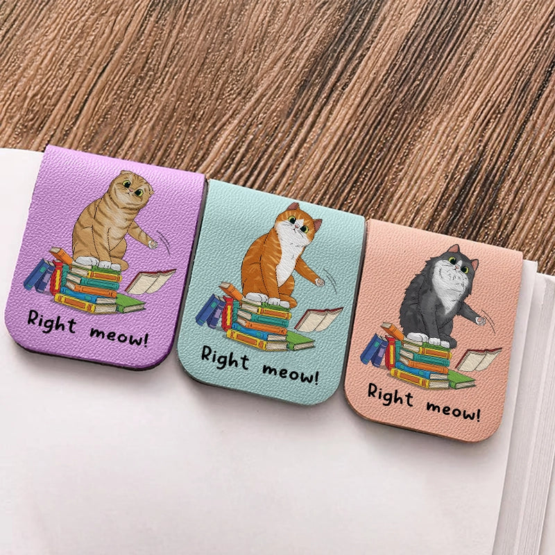 Funny Cat Right Meow - Book Lovers - Personalized Leather Magnetic Bookmark