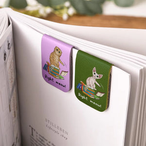 Funny Cat Right Meow - Book Lovers - Personalized Leather Magnetic Bookmark