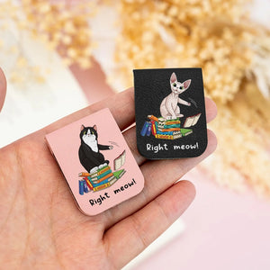 Funny Cat Right Meow - Book Lovers - Personalized Leather Magnetic Bookmark