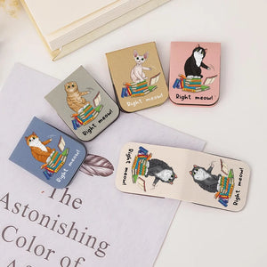 Funny Cat Right Meow - Book Lovers - Personalized Leather Magnetic Bookmark