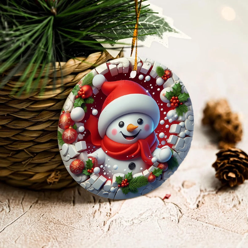 Funny Character Wall Break Through Effect - Personalized Circle Ceramic Ornament