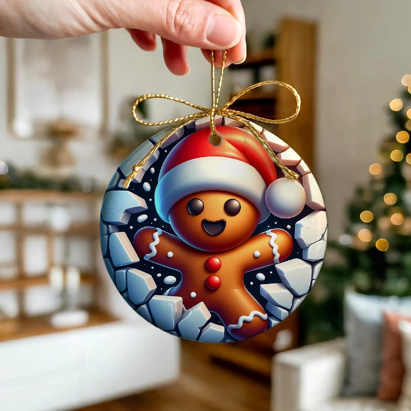 Funny Character Wall Break Through Effect - Personalized Circle Ceramic Ornament