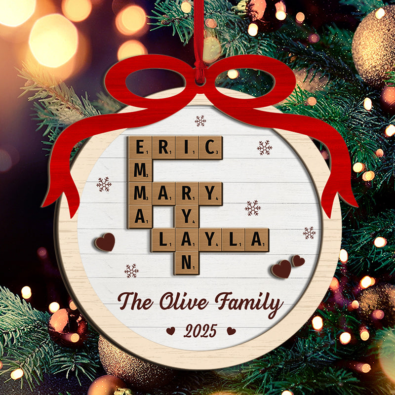 Crossword Family - Personalized 2-Layered Wooden Ornament