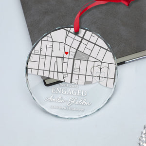 Engagement Custom Location Map - Personalized Circle Glass Ornament