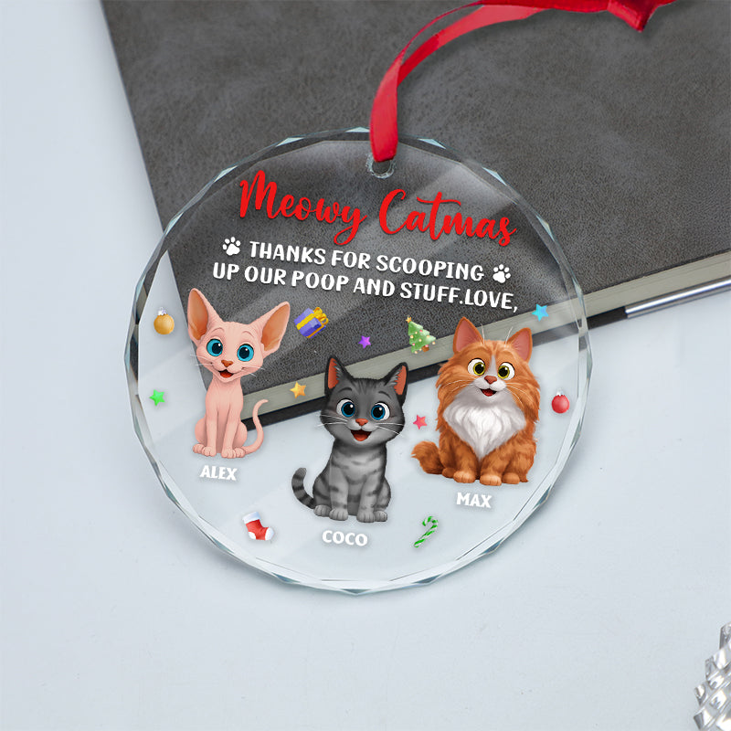 Meowy Catmas - Christmas Gift For Cat Lovers - Personalized Circle Glass Ornament