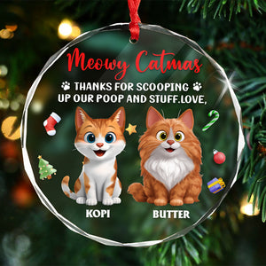 Meowy Catmas - Christmas Gift For Cat Lovers - Personalized Circle Glass Ornament