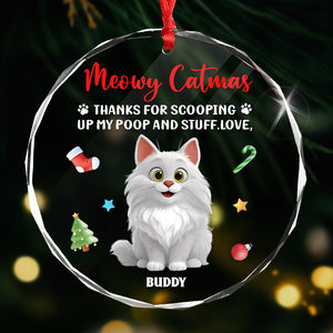 Meowy Catmas - Christmas Gift For Cat Lovers - Personalized Circle Glass Ornament