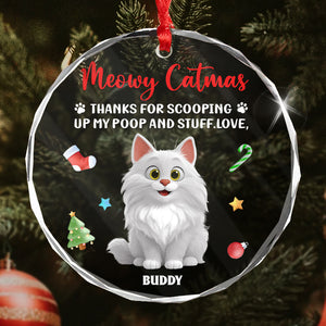 Meowy Catmas - Christmas Gift For Cat Lovers - Personalized Circle Glass Ornament