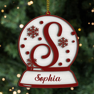 Christmas Snow Globe Custom Name Letter - Personalized 2-Layered Wooden Ornament