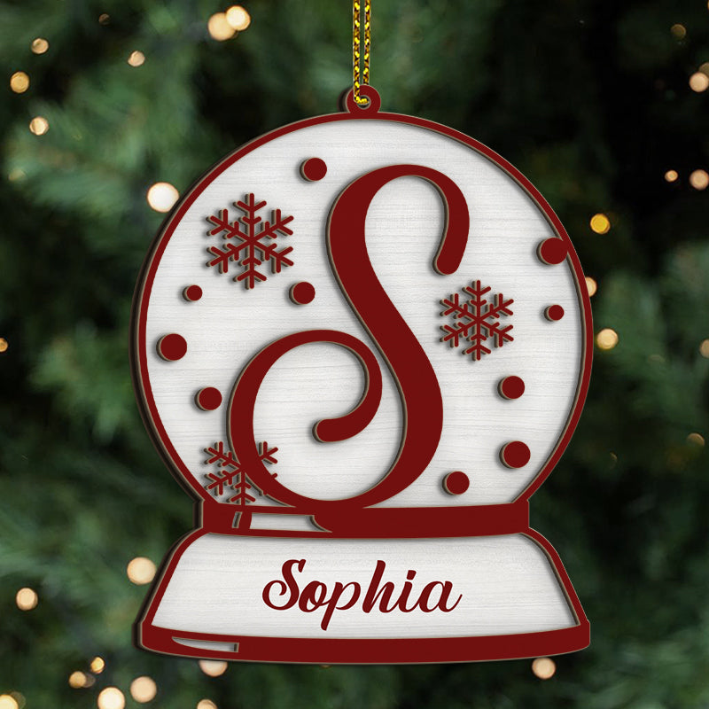 Christmas Snow Globe Custom Name Letter - Personalized 2-Layered Wooden Ornament