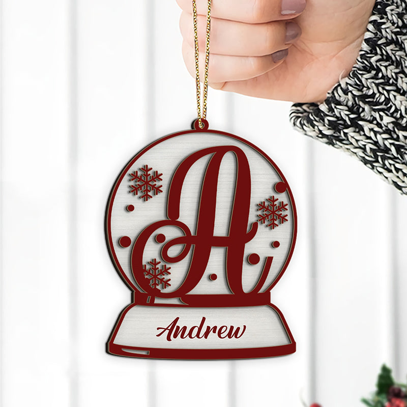 Christmas Snow Globe Custom Name Letter - Personalized 2-Layered Wooden Ornament